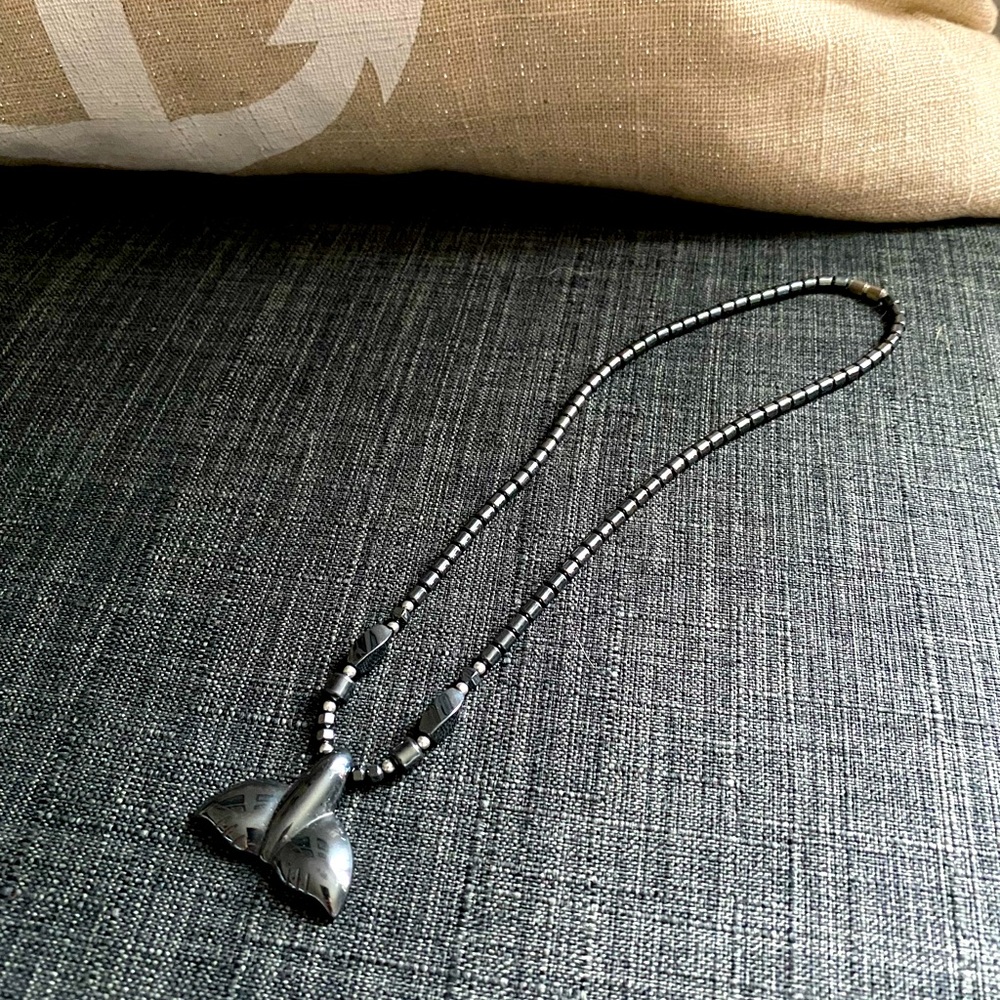 Exquisite Hematite Bead Whale Tail Necklace !